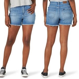 Lee Jean Shorts Heritage Sunset Tape Blue Relaxed Cutoff Stretch Denim Sz 14 NEW